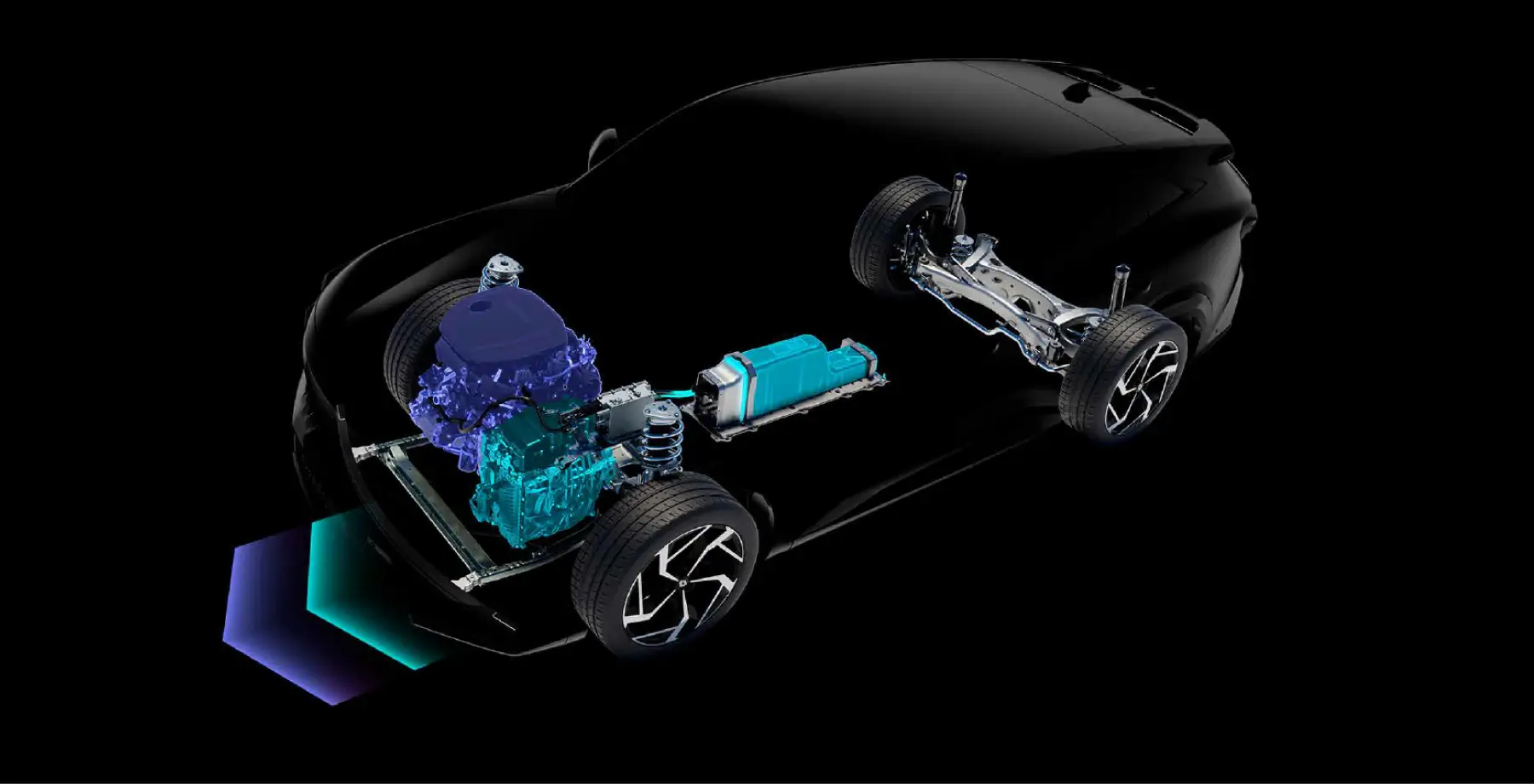 Renault Filante Full Hybrid E-Tech vista transparente del motor híbrido, la batería y el tren de potencia